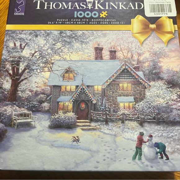 Thomas Kinkade 1000 Piece Jigsaw Puzzle Christmas at Gingerbread Cottage Winter - Picture 2 of 5